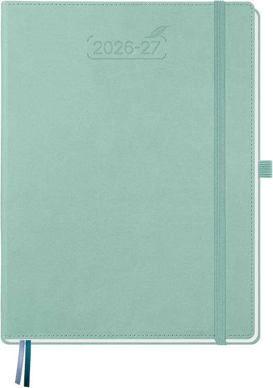 BEZEND Weekly Planner 2026-2027 (8.5" x 11") with Hourly Timeslots (Jul 26-Dec 27) 18 Months Academic Calendar & Monthly Tabs, Ideal for Students, Work & Home, PU Leather Hardcover -Mint Green