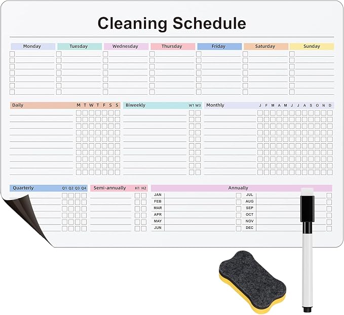 Cleaning Checklist Dry Erase Magnetic Whiteboard for Refrigerator,Daily Weekly and Monthly Checklist Planner and Household Chore-Cleaning Schedules and Checklists