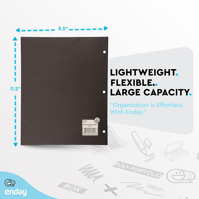 Black Paper Folders with Pockets (100 Pack) - Letter Size Two Pocket Folder Bulk, Premium Quality, Portfolio - by Enday