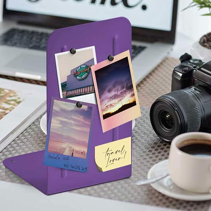 Acrimet Bookends for Shelves, Non-Skid Book Holder, Heavy Duty Book Stopper, Steel Metal Book Ends Storage for Home, Library, 6 7/8" H x 4" W x 4 1/2" D (Purple) (1 Pair / 2 Pieces)