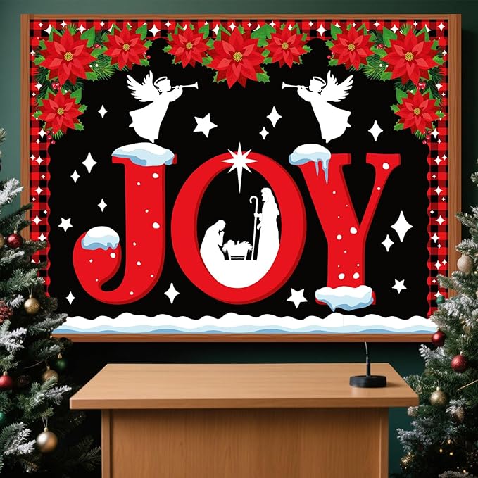 Funrous 45 Pcs Christmas Nativity Bulletin Board Decorations Set Xmas Christian Bulletin Board Advent Jesus Birth Cutouts with Borders for Christmas Religious Sunday School Classroom Church Wall Decor