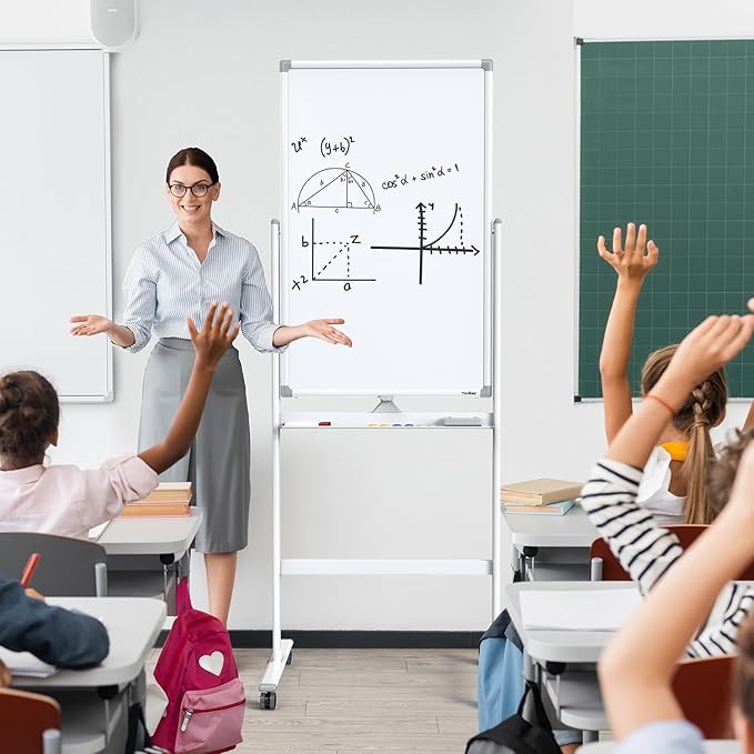 Mobile Dry Erase Board on Wheels - TANKEE 40 x 24 Magnetic Double Sided Whiteboard Easel, Large Reversible Rolling White Board with Aluminum Frame Standing for Office, Home, Classroom