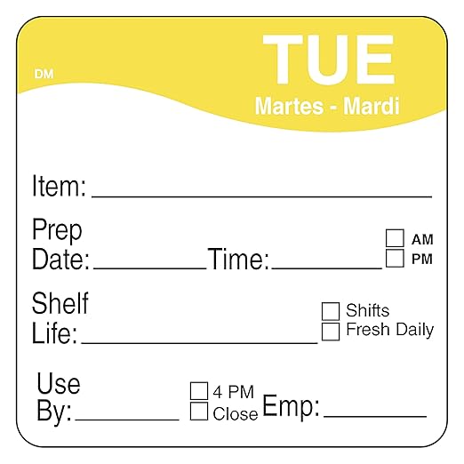 DayMark Safety Systems DissolveMark IT1122132 "TUE" Day of the Week Label, 2" x 2", Yellow, Roll of 250
