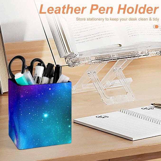 Men's Fashion Pencil Pen Holder Cup, Waterproof Office Supplies, Waterproof Multifunctional Office Supplies Blue Purple Galaxy Art