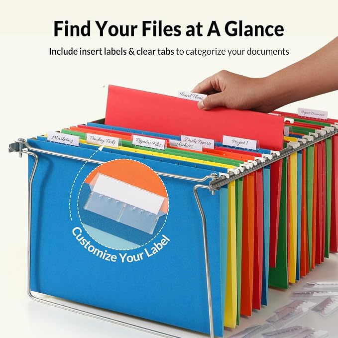 SUNEE Hanging File Folders, Assorted Colors - 75 Pack, Colored File Folders Letter Size with 1/5-Cut Tabs, Ideal for Organizing Home and Office Documents