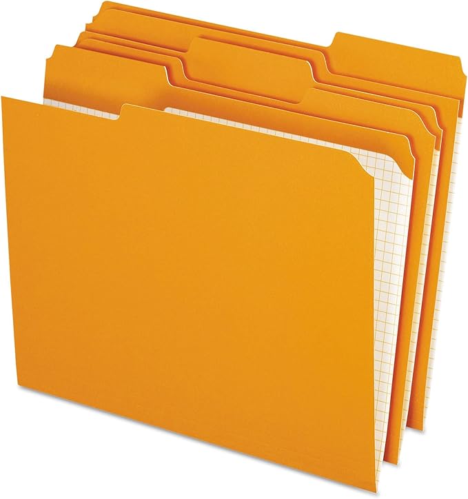 Pendaflex Color File Folders with Interior Grid, Letter Size, Orange, 1/3 Cut, 100/BX (R152 1/3 ORA)