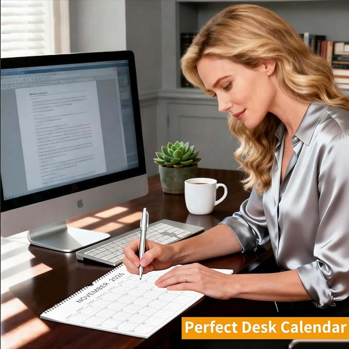 2026 Wall Calendar, 12 Month 14.8”x11.5” Year Monthly Organizer from January 2026-2027 Horizontal Blank Simple Spiral Bound Wire Hanging Calendar w/ Lines for Family, Home, Kitchen, Office White1