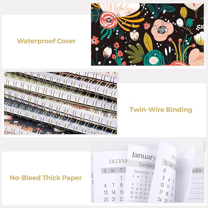 SKYDUE Monthly Planner 2026-2027, 24 Months Calendar Planner 2026-2027, 7.5" x 10" B5 Planner, Twin-wire Spiral Bound, Durable Waterproof Cover, Thick No-Bleed Paper, AbstractFloral