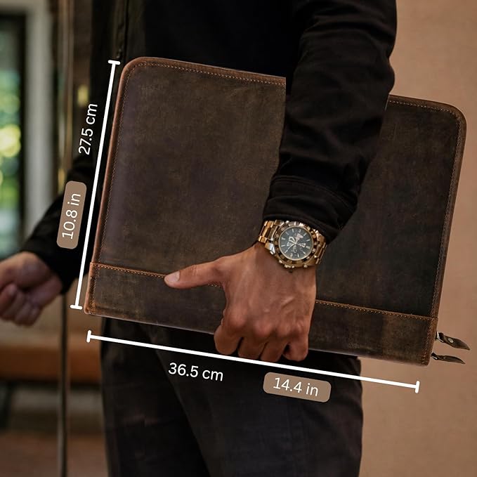 Leather Padfolio with Zipper – Business Portfolio for Men and Women, Legal Pad Portfolio, Leather Folder, Professional Padfolio for Meetings and Interviews