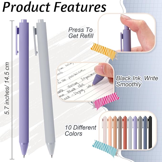 Crtiin 30 Pcs Gel Pens Bulk, 0.5mm Fine Point Black Ink Pens, Retractable Smooth Writing Quick Dry, Colored Aesthetic for School Office Journaling Teacher Appreciation Mother Day (Morandi Colors)