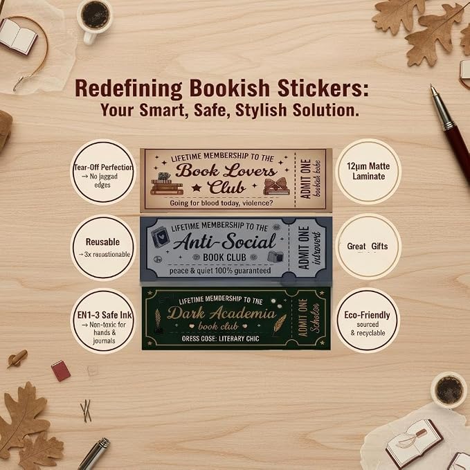 120PCS Vintage Ticket Stub Bookmarks Set – Retro Aesthetic Cardstock Book Club Bookmarks for Book Lovers, Fantasy Dark Romance Reading Accessories, Funny Bookish Gifts for Adults