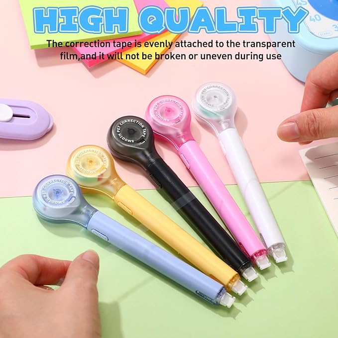 AmazingSpark 100 Pack Correction Tape Pen, 0.2" x 236" White Correction Tape Push Pull Protective Cover Easy to Use Applicator for Office Supplies