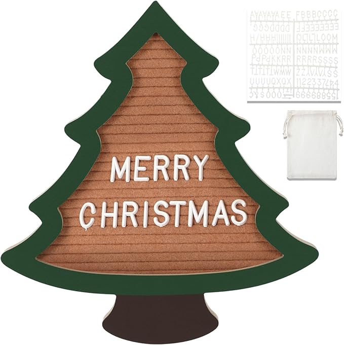 Changeable Felt Letter Board with Letters Christmas Tree Designs Photo Props Xmas Supplies Holiday Mugshot Sign Baby Announcement, Message Board Decor Farmhouse Milestones Kids