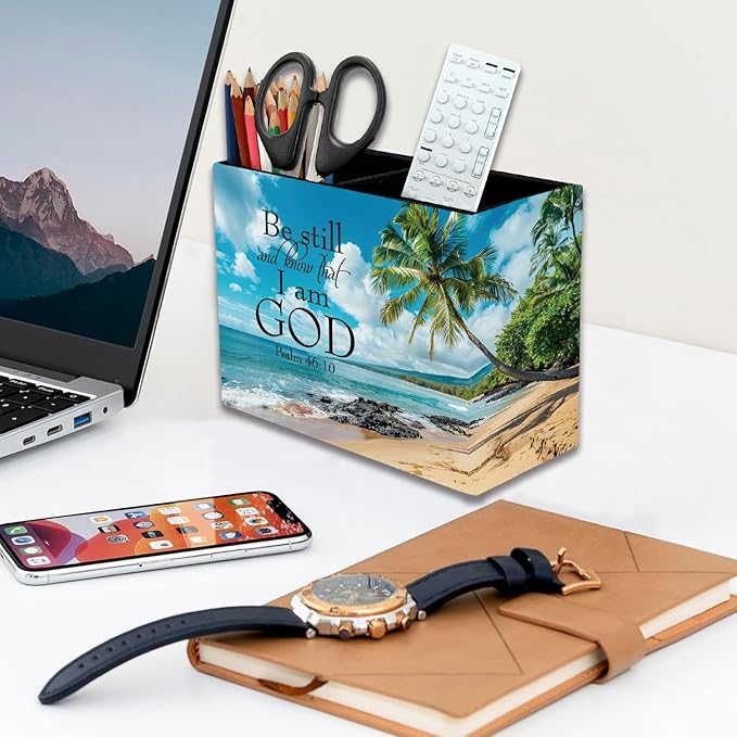 Pen Holder, Pencil Case, Makeup Brush Storage Box, Tableware Storage Box, Suitable for Office Or Home Item Organizing Stand - Beaches and Palm trees