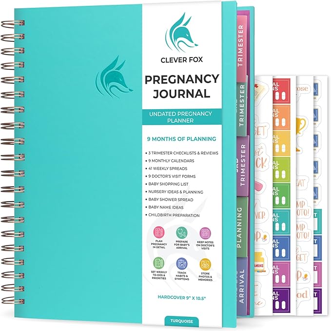 Clever Fox Pregnancy Journal & Memory Book - Pregnancy Planner & Notebook for Expecting Moms – Baby Keepsake, First Time Moms Gift (Turquoise, 9" x 10.5")