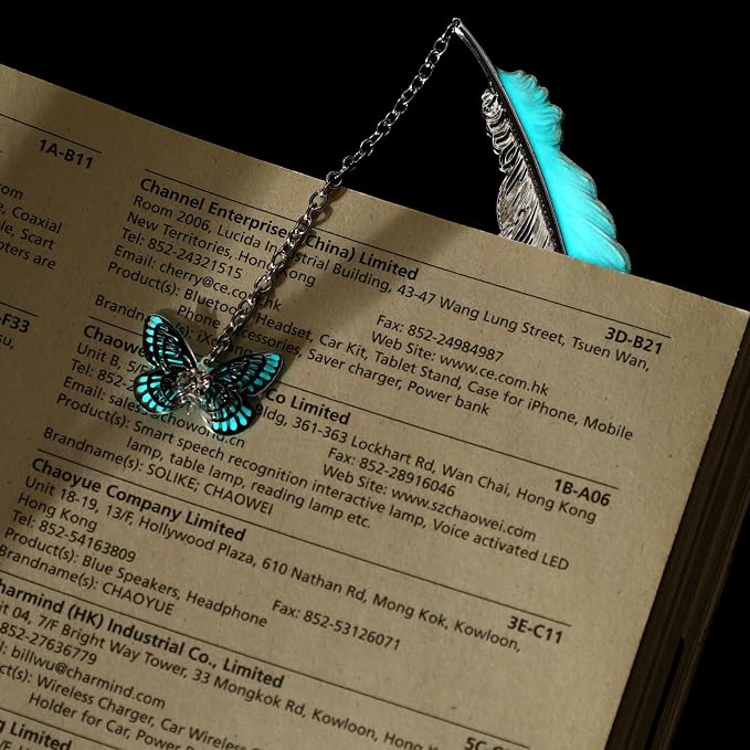 Jeffdad Feather Metal Bookmark with 3D Butterfly Pendant, Glow in The Dark Butterfly Bookmark, Fantasy Bookmark Gifts for Women Girls, Cool Bookmarks for Book Reading Lovers(Silver Butterfly)