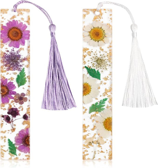 Bookmarks for Women, Kaluofan 2PCS Book Markers for Reading, Durable Handmade Dried Flower Bookmarks with Tassels, Pretty and Increase Reading Interest