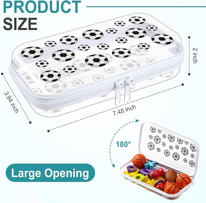 Hoolerry 4 Pcs Soccer Clear Hard Zipper Case Transparent Storage Pouch for Sports Party Favor Soccer Ball Team Gifts Durable Plastic Organizer Box Container for Travel, Office Supplies, Small Tools
