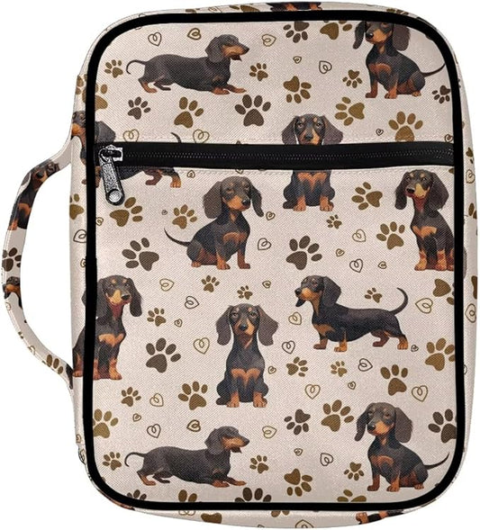 Coldinair Dachshund Cute Bible Cover for Women Men Kids,Protective Book Cover Bible Case Bible Carrier Carrying Organizer Purse Handbag with Zipper Pockets Church Bag