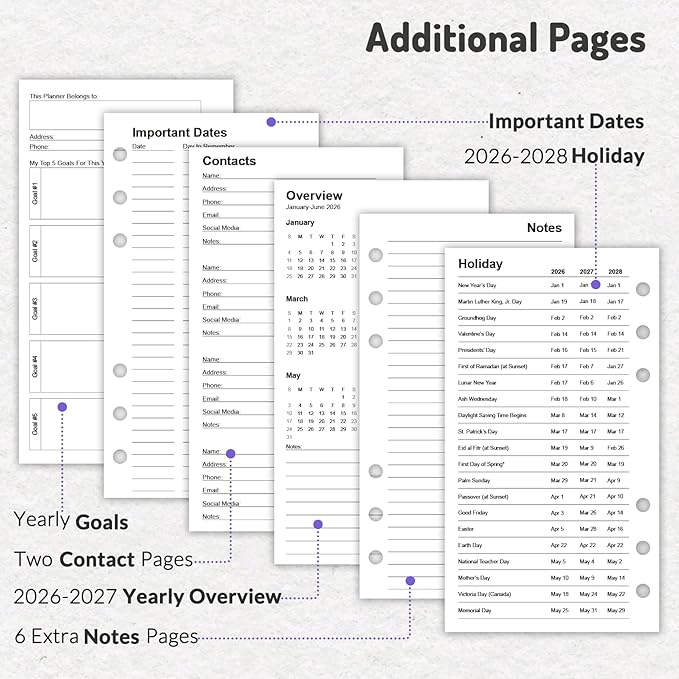 2026 Weekly & Monthly Planner Refills for A6 6-Ring Binders, July 2026 - Jun 2027, Forvencer 6-Hole Punched Planner Inserts with Colorful Monthly Tabs, Pocket Calendar Organizers, 3-3/4" x 6-3/4"