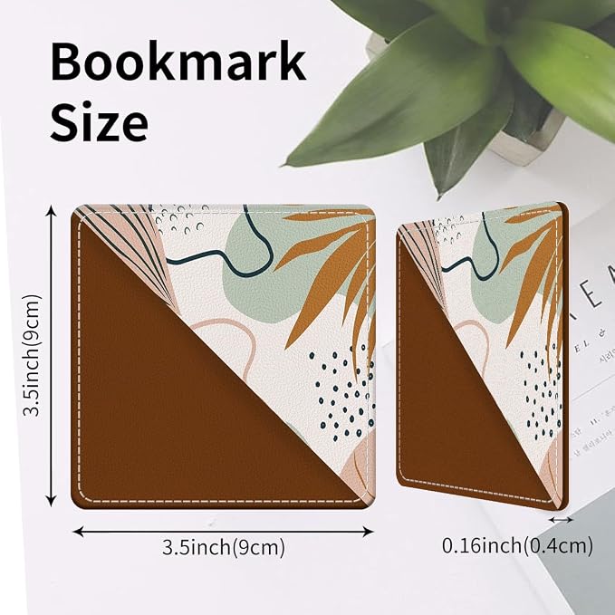 Cute Leather Bookmarks, Fun Triangle Making Corner Bookmark, Book Accessories for Reading Book Lovers, Unbreakable Page Markers for Women Men Boho Leaf