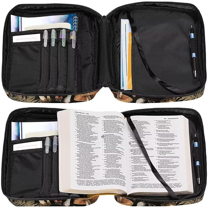 Coldinair Vintage Mushroom Bible Covers Bag for Men Women,Carrying Book Case Church Bag Bible Holder with Handle and Zippered Pocket