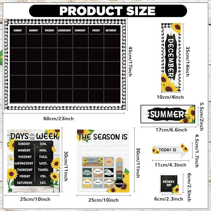 Sunflower Calendar Bulletin Board Set for Classroom Decoration Sunflower Calendar Seasons Weather Chart Summer Flower CTP Bulletin Board Paper-Cuts for Teachers Elementary School Classroom