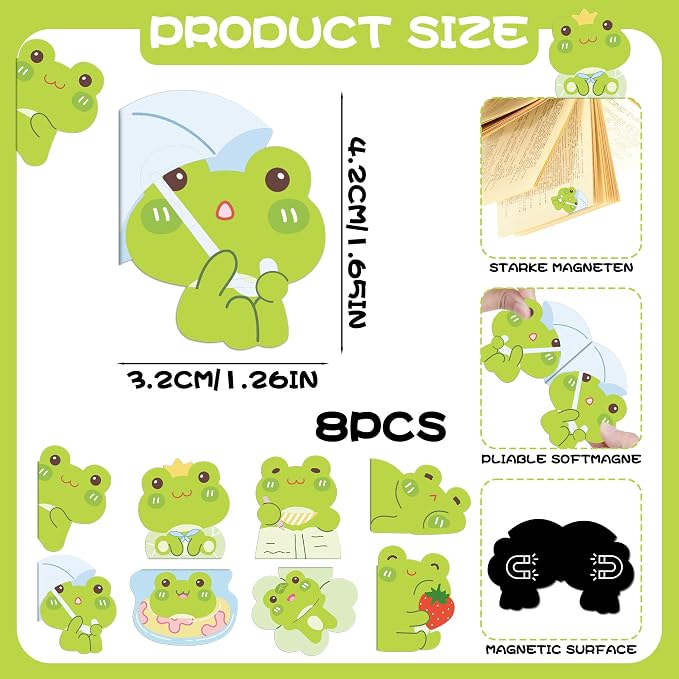 Frog Magnetic Bookmarks Gifts - 8 Pcs Bookmark for Adults Women Book Lovers Page Clips Office Reading Accessories Bookworms Gift for Graduation