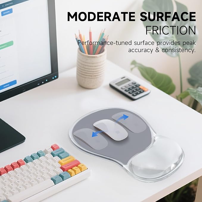AUPET Ergonomic Mouse Pad with Gel Wrist Support – Non-Slip Mouse Mat with Comfortable Memory Gel Cushion – Relieves Wrist Pain – Designer Pattern for Home Office & Gaming (Dawn Grey)