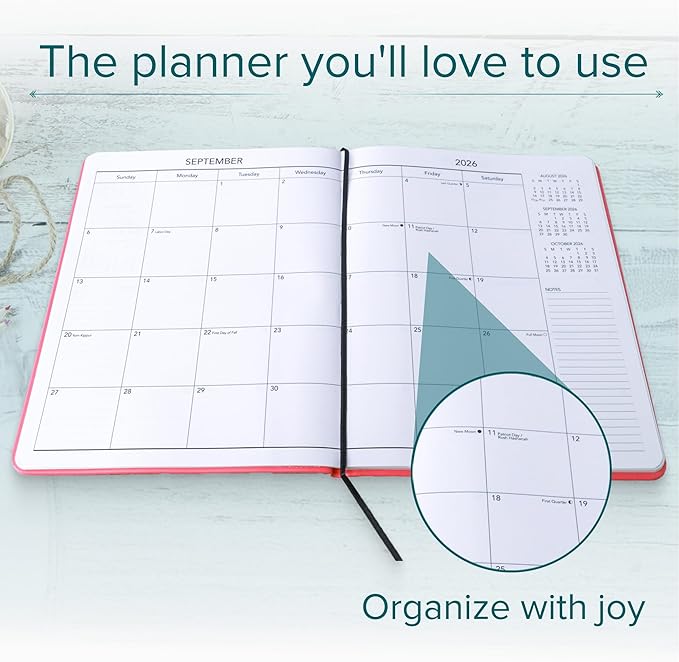 Harbor Large Monthly Planner 2025-2026, Calendar Planner and Notebook, Durable Faux Leather, 14 Months, 96 Pages, Softcover & Lightweight - Key West Dark Purple - 9.75x7.5"
