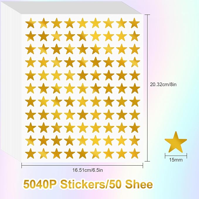 5040 PCS 0.6" Foil Star Metallic Stickers - Kids Reward & Behavior Chart Stickers, School & Classroom Supplies, DIY