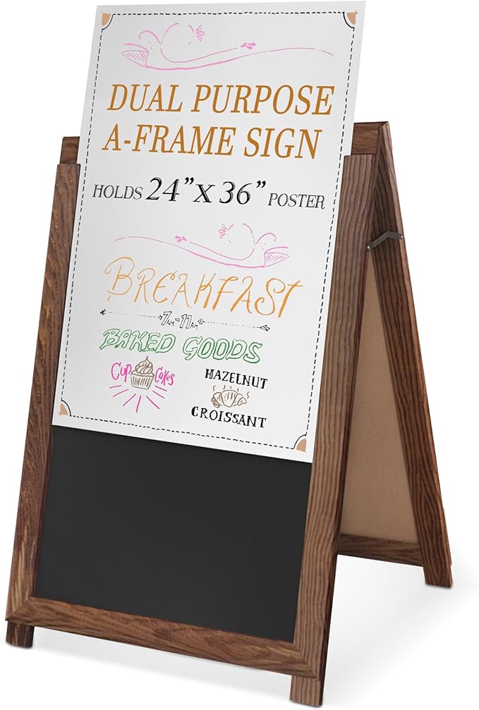 Ilyapa 2 in 1 A Frame Sign Holder and Chalkboard Easel - Dual Sided Magnetic Chalk Board - Display for Businesses Outdoor - 28x41 - Barnwood Brown