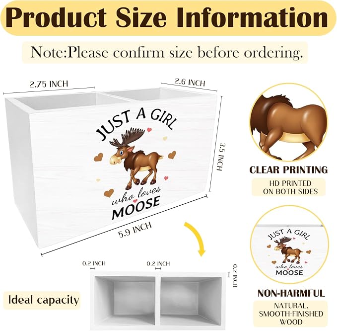 Moose Gifts Pen Holder for Desk, Deer Lover Gifts Pencil Organizer, Just a Girl Who Loves Moose Wooden Box Sign Desk Decor for Home Office Decoration