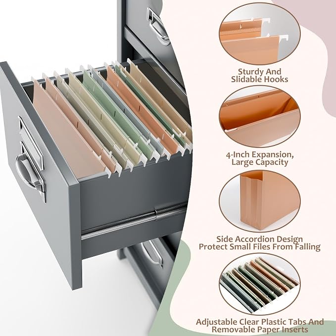 8Pack Plastic 4" Expanding Extra Capacity Hanging File Folder Heavy Duty Letter Size 11.8 x 9.4 inches Filing Cabinet Organizer Accordian Pocket for Legal Office Files Document (Morandi)