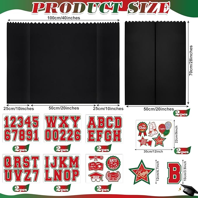 AmazingSpark 2 Sets Graduation Photo Display Board Trifold Poster Board with 12 Graduation Themed Stickers for 2026 Grad Party Decoration Picture Collage Frame Supplies (40 x 28,Red Green)