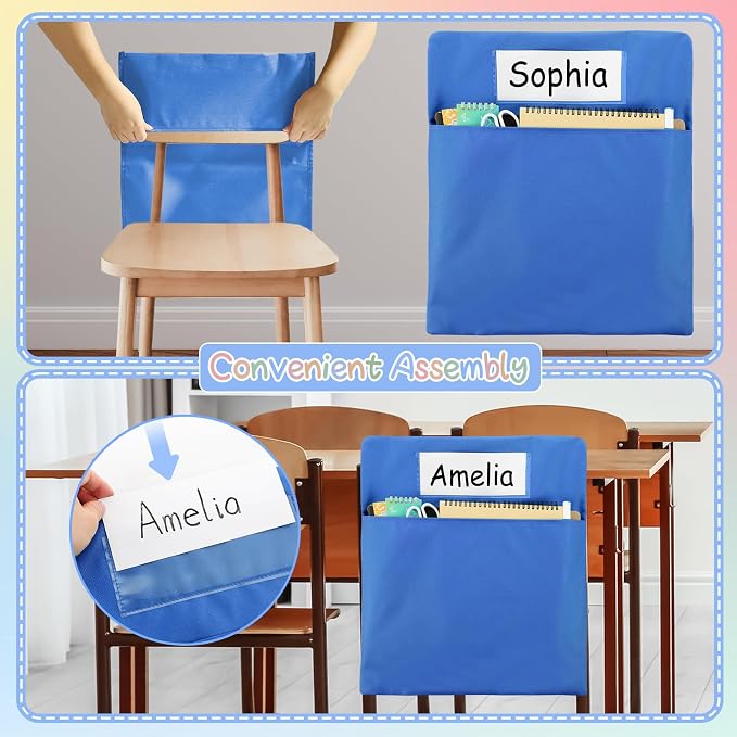 gisgfim 12 Pcs Chair Pockets for Classroom 17 x 20 Inch s with Name Tag for Classroom Chairback Pouch Bag Organizer for Student Elementary School Daycare Supply (Light Boho)