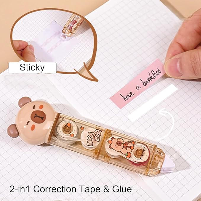 MOZXIRZ 5 Pcs Cute Capybara Stationery Set Cartoon School Supplies Kawaii Office Supplies Including Eraser Pencil Sharpener Ruler Correction Tape Glue Cute Stationery Kit (5Pcs Capybara-1)
