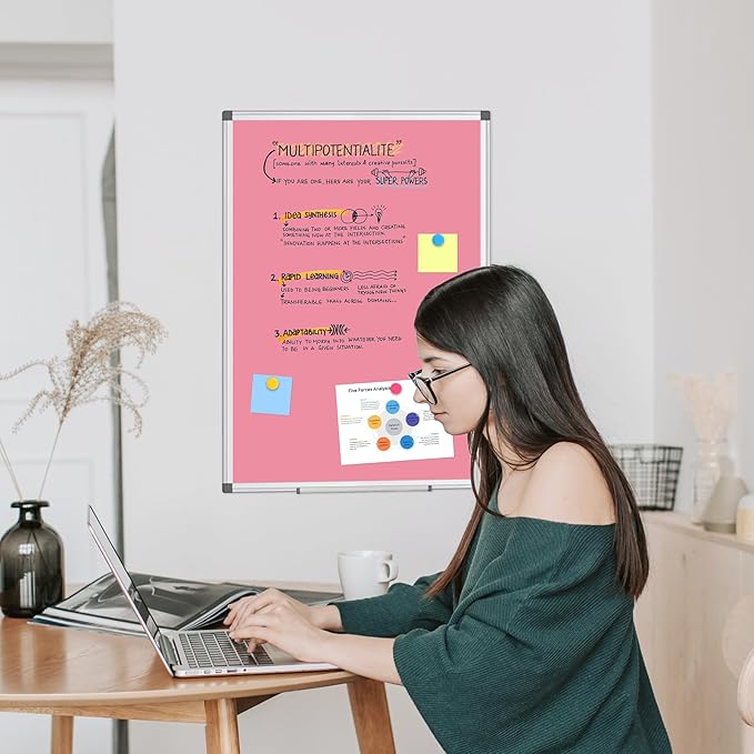 WALGLASS Magnetic Whiteboard 36"x24" Dry Erase White Board for Walls with Pen Tray, Aluminium Frame and Dry-Wipe Writing Surface for Drawing, Home, and Office (Pink)