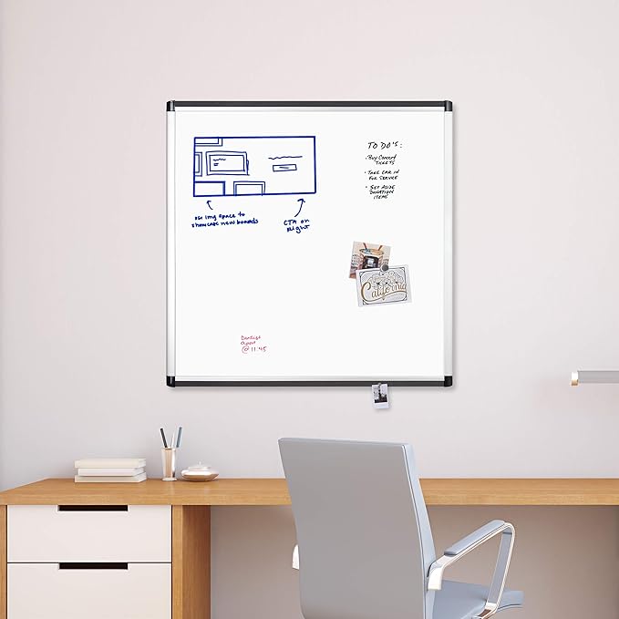 U Brands PINIT Magnetic Dry Erase Board White Board, 36" x 36" Inches, Silver Aluminum Frame