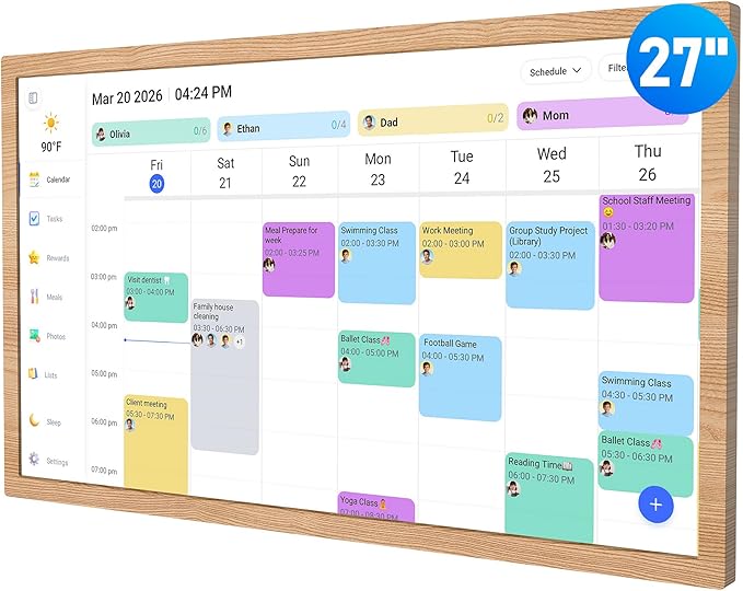 Digital Calendar – 27 Inch Electronic Wall Calendar & Chore Chart, Smart Family Organizer with Interactive Touchscreen Display, Wall Mount in Portrait or Landscape - Best Gift for Mother's Day