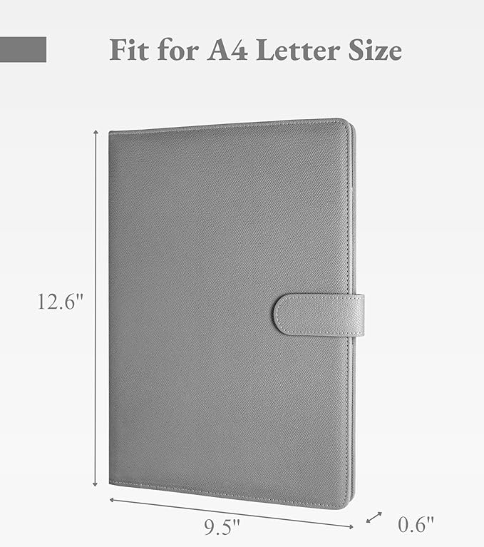 Zreal Padfolio Portfolio for Women and Men, Faux Leather Clipboard Folder with Document Organizer, Business Card & Pen Holder, Fits A4 Letter Size Legal pad for Work, Office & Conference (Grey)
