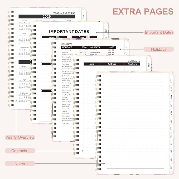 2026 Planner, Weekly and Monthly Academic Planner Calendar (JAN.2026 - DEC.2026), Planning Agenda Book, for Office Desk Accessories and School Supplies, A5(6.3" x 8.5") (Blush Blooms)