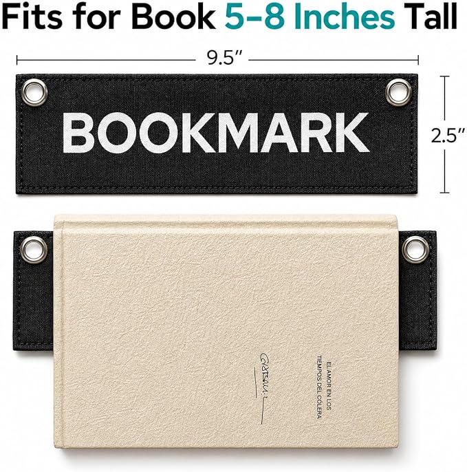 Detachable Strap Bookmark for Reading Women, Turns Any Book into A Bag, Reading Accessories Gifts for Book Lovers, Fits 8" Books, Black