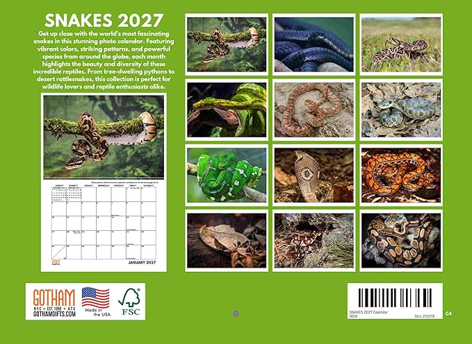 Snake Calendar 2027 Snakes Monthly Wall Calender 12 Month