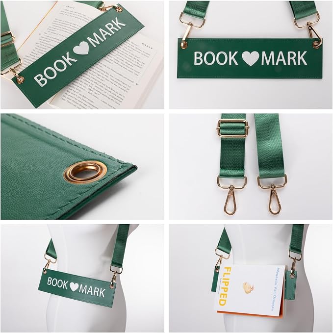 TIDOIRSA Detachable Strap Embroidered Leather Unique Funnys Bookmarks Carrier for Women,Readers,Book Lovers (Green)