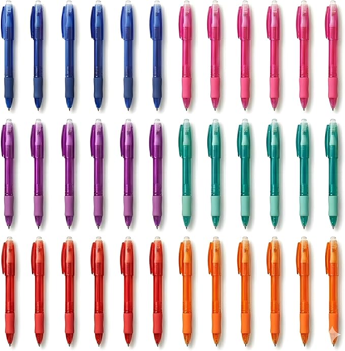 Volcanics Erasable Gel Pens with Caps, Colored Gel Ink Pens 0.7mm Medium Point Fine Tip, 6 Assorted Vibrant Colors for Note Taking, Planner, and Office Supplies, 36 Pack