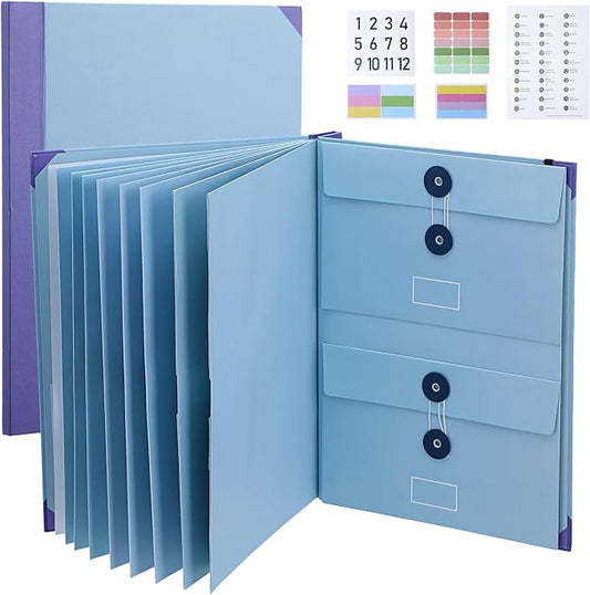 Important Document Organizer, Folders with Pockets, Folder with Labels Pockets, for Emergency Documents, Birth Certificates, Damage Resistant Folder,Passports, School & Offices (Blue)