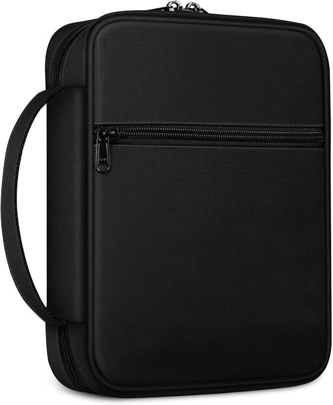 FINPAC Bible Cover, Carrying Book Case Church Bag Bible Protective with Handle and Zippered Pocket, Gift for Mother Lady Women Men, Black