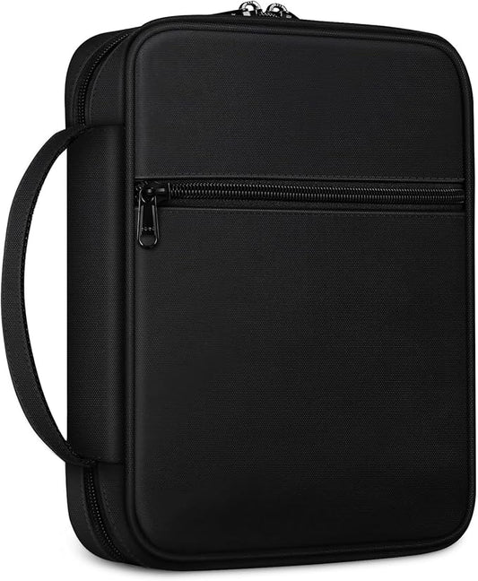 FINPAC Bible Cover, Carrying Book Case Church Bag Bible Protective with Handle and Zippered Pocket, Gift for Mother Lady Women Men, Black