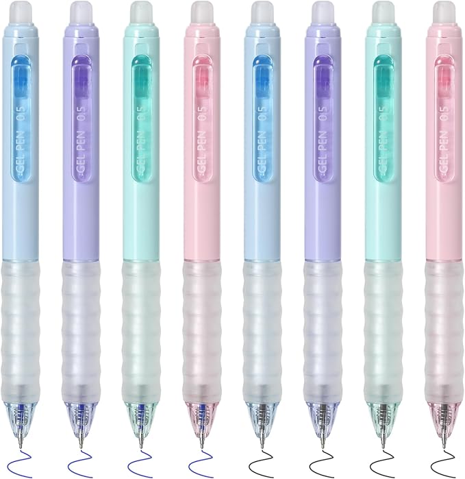 Temiary 8Pcs Retractable Erasable Gel Pens, Make Mistakes Disappear, Blue & Black Ink Pen for Writing Planner and Crossword Puzzles, No Smudge on School Office Supplies (Morandi)